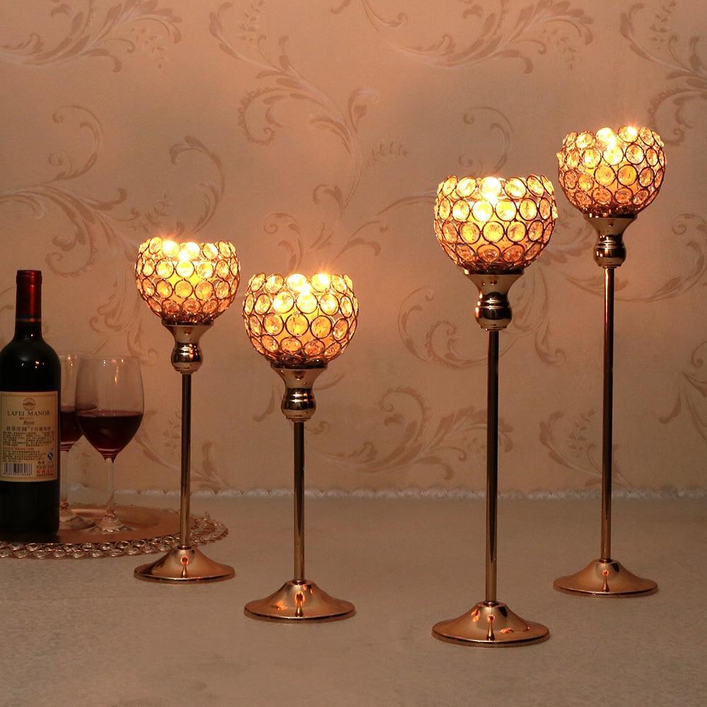 Pair Silver Crystal Vintage Candle Holders Stand Metal Candlesticks Wedding Table Centerpieces Christmas Home Party Decoration