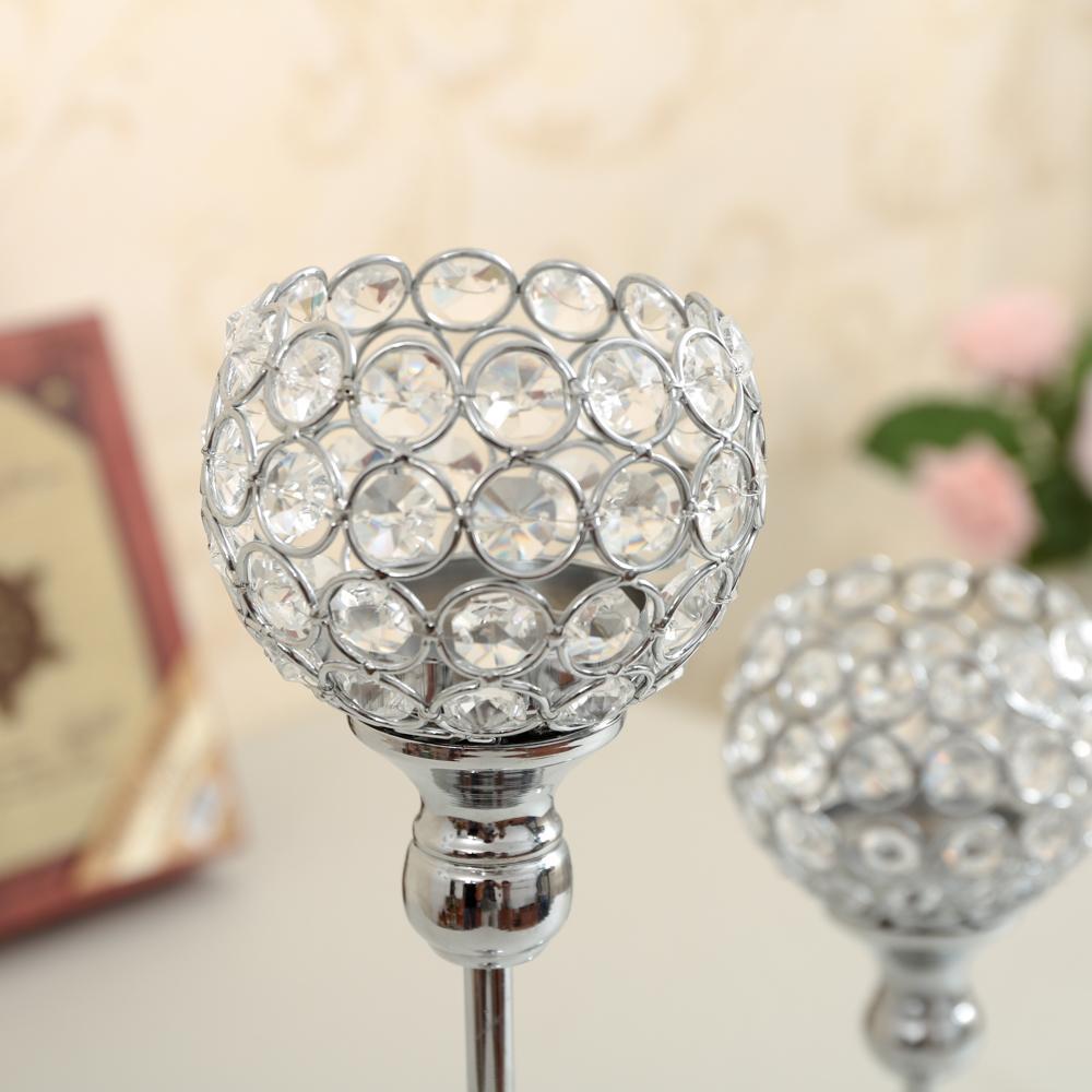 Pair Silver Crystal Vintage Candle Holders Stand Metal Candlesticks Wedding Table Centerpieces Christmas Home Party Decoration