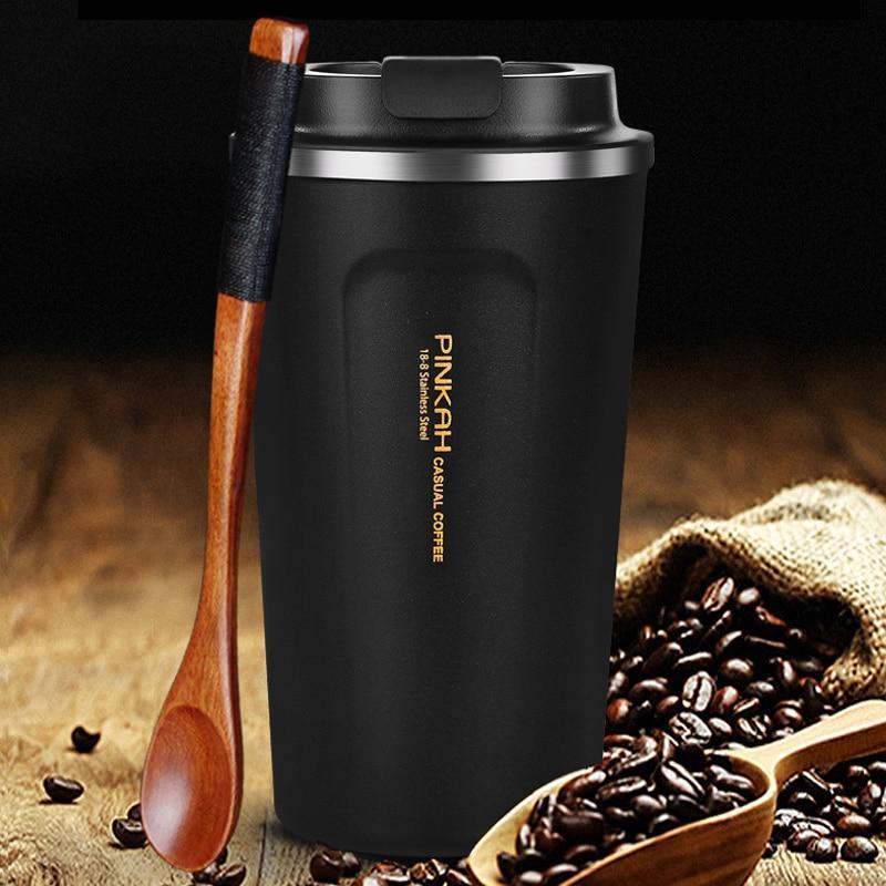 Stainless Steel Thermo Coffee Mug with Lid and Spoon