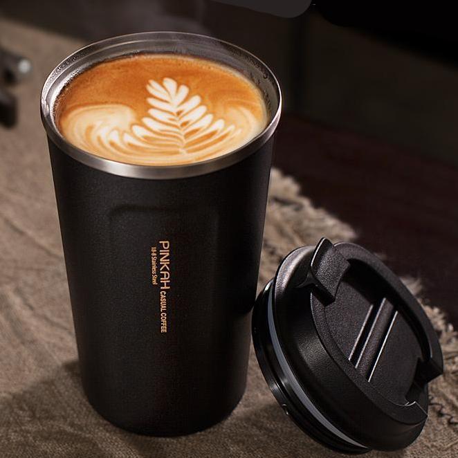Stainless Steel Thermo Coffee Mug with Lid and Spoon