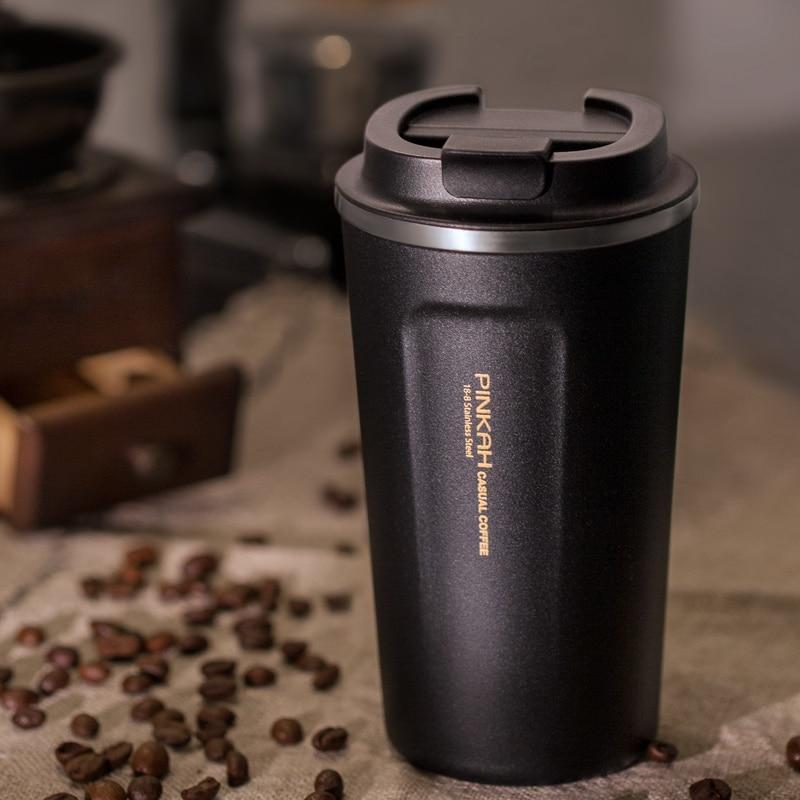 Stainless Steel Thermo Coffee Mug with Lid and Spoon