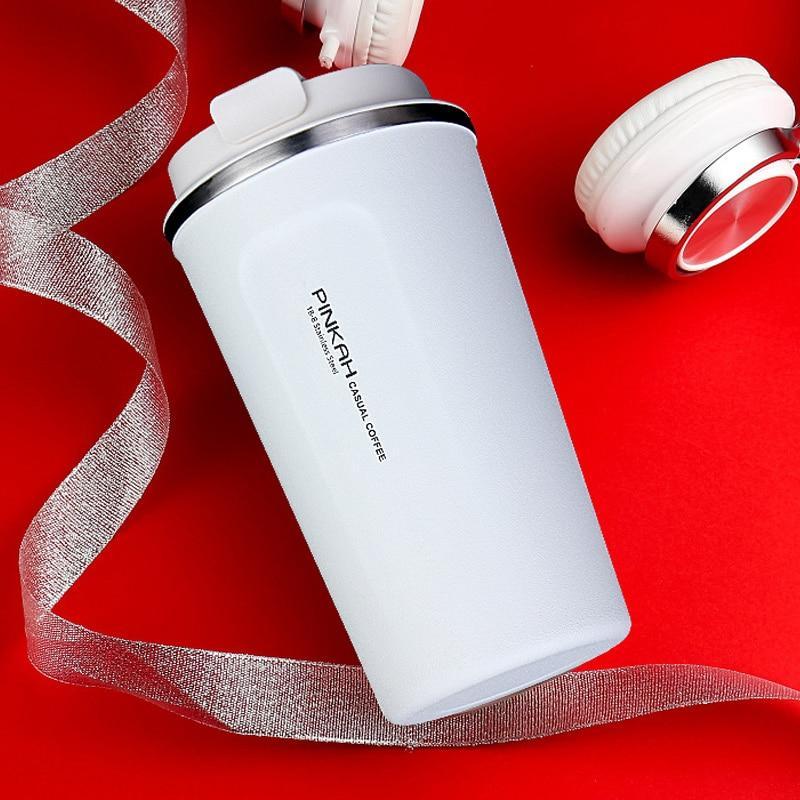 Stainless Steel Thermo Coffee Mug with Lid and Spoon
