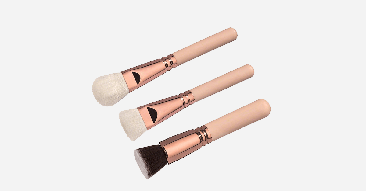 Princess Makeup Brush Set of 8 with Rose Gold and Beige Handles- Makes You Look And Feel Like A Princess!