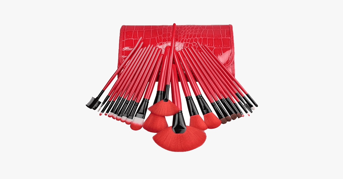 24 Piece Royal Red Make Up Brush Set