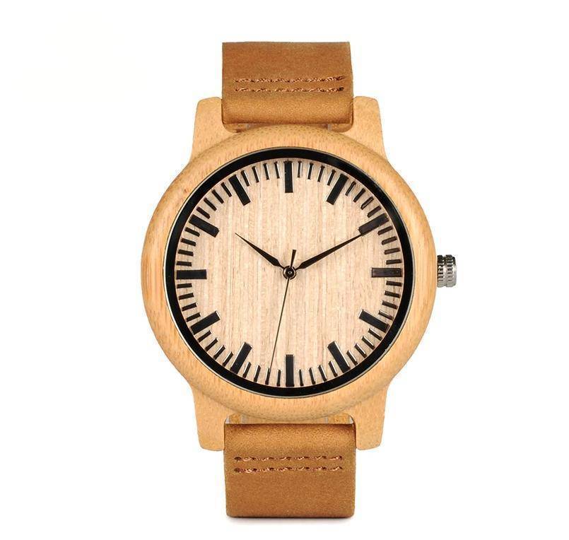 Mens Watch Wooden Bamboo Wristwatch with Leather Strap
