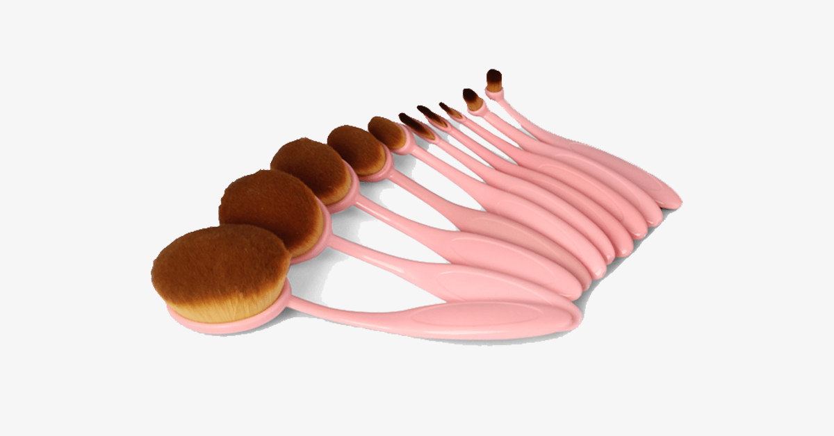 10 Piece Soft Pink Oval Brush Set