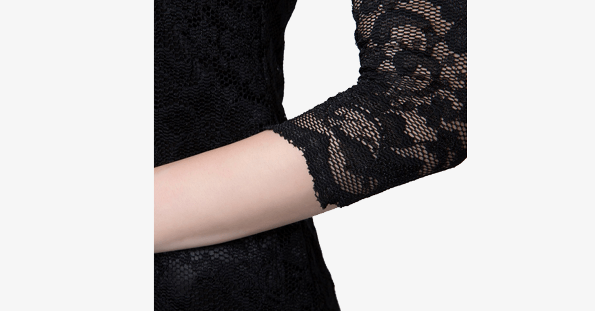 Women's Slim Fit 3/4-Sleeved O-Neck Lace Dress