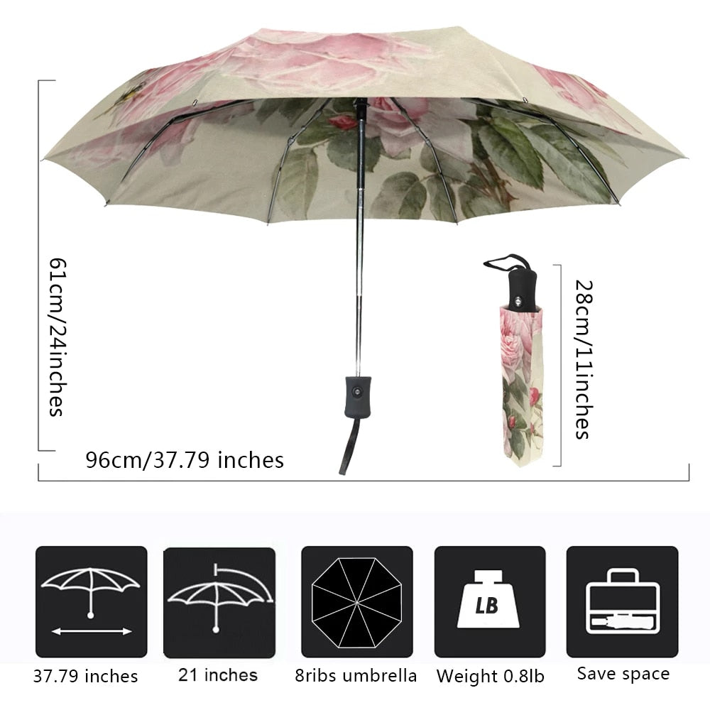 Automatic Folding Flower Print Parasol Umbrella
