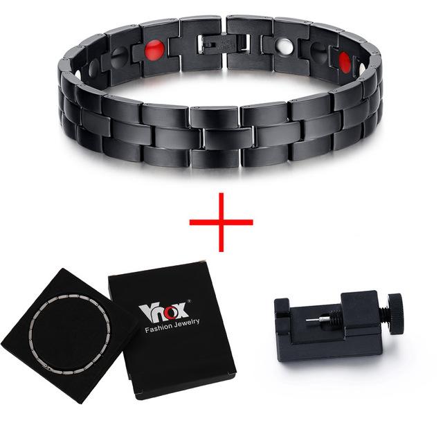 Black Titanium Gold Stripes Magnetic Therapy Bracelet