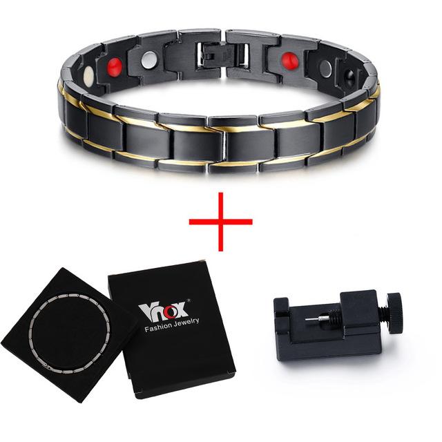 Black Titanium Gold Stripes Magnetic Therapy Bracelet
