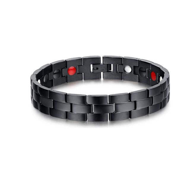 Black Titanium Gold Stripes Magnetic Therapy Bracelet