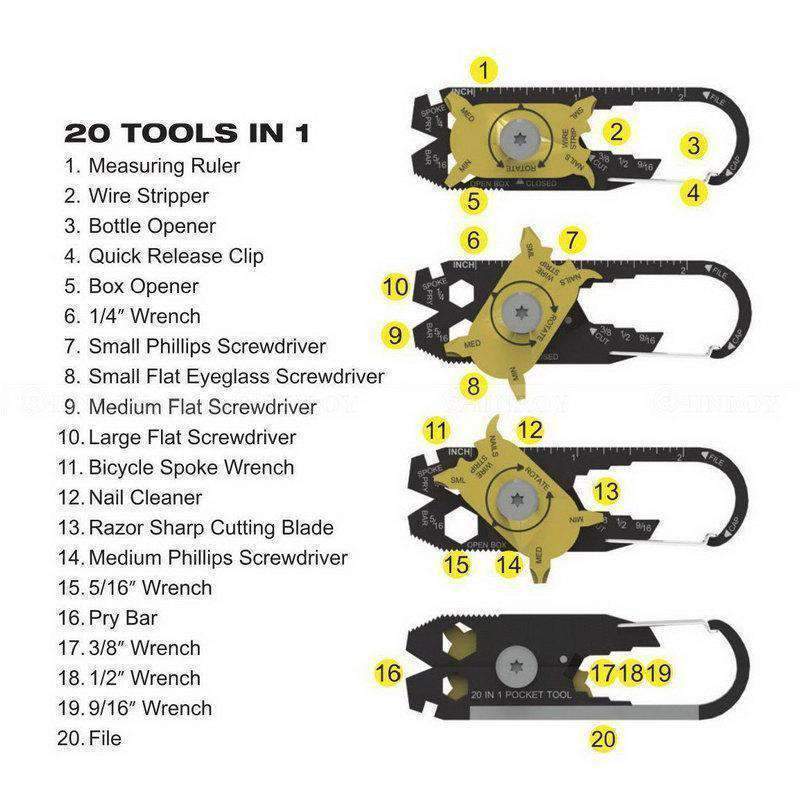 20 in 1 Stainless Steel Keychain Multi-Tool