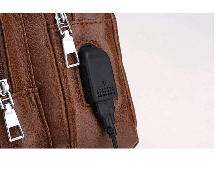 Leather Shoulder Sling Bag (Charging Port)