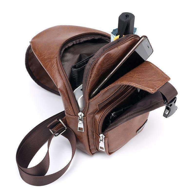 Leather Shoulder Sling Bag (Charging Port)