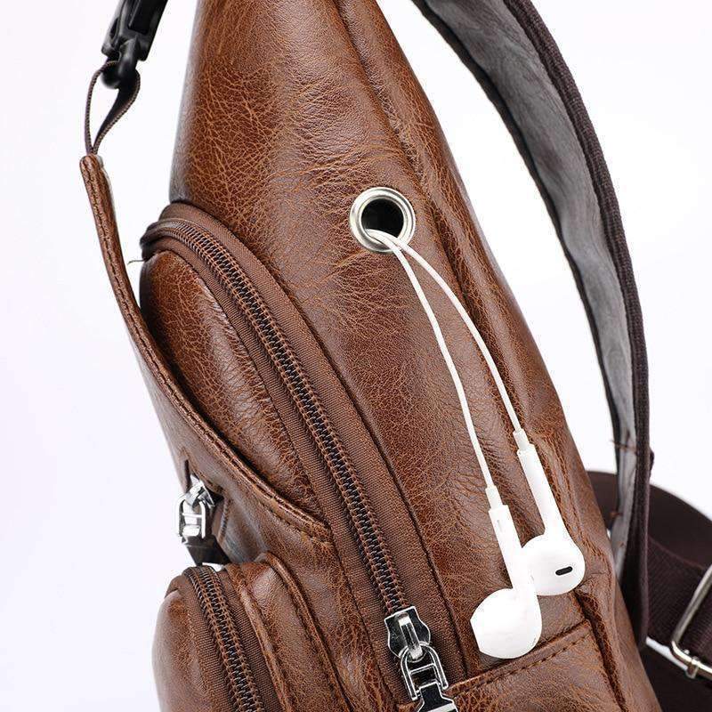 Leather Shoulder Sling Bag (Charging Port)