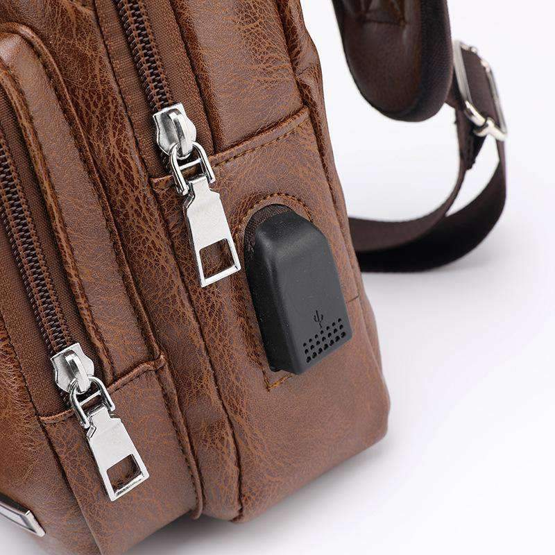 Leather Shoulder Sling Bag (Charging Port)