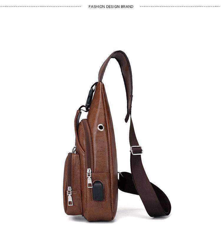 Leather Shoulder Sling Bag (Charging Port)
