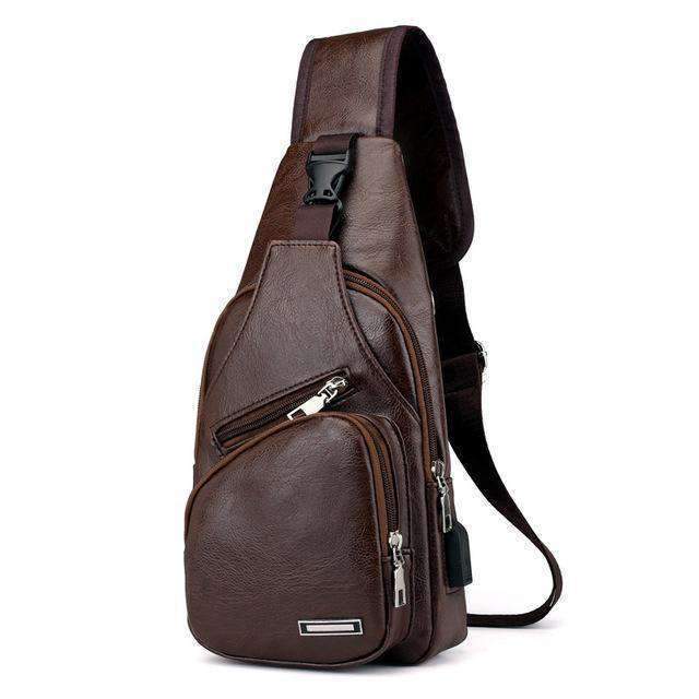 Leather Shoulder Sling Bag (Charging Port)