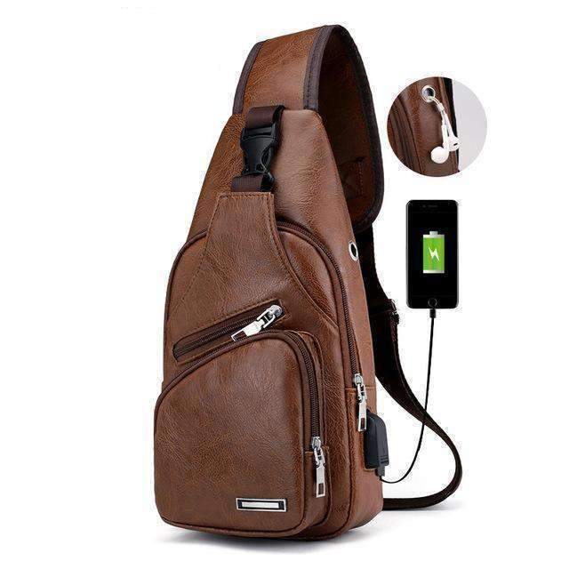 Leather Shoulder Sling Bag (Charging Port)