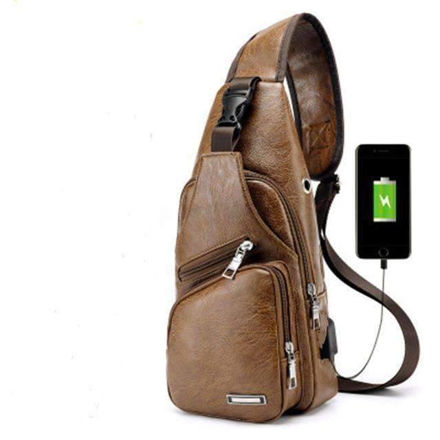 Leather Shoulder Sling Bag (Charging Port)