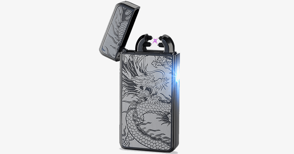Rechargeable Windproof Lighter With Grey Dragon Design – Light Away Wherever You Want!