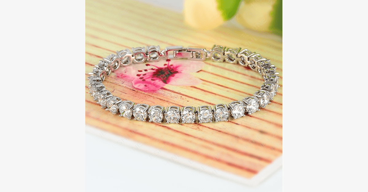 Diamond Eternity Bracelet in Silver Color - Round Cut Diamond Zircon Stones - Make You Look Gorgeous
