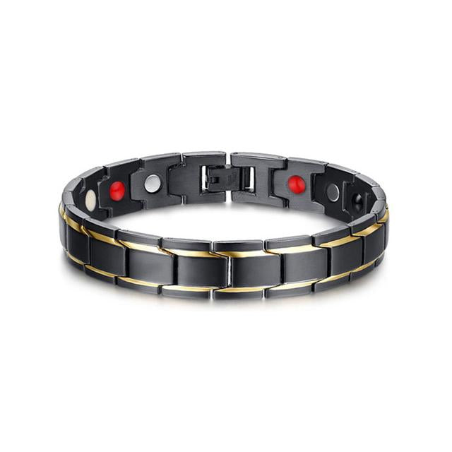 Black Titanium Gold Stripes Magnetic Therapy Bracelet