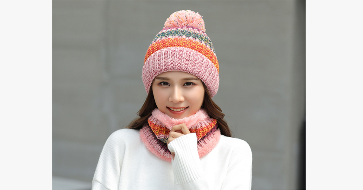 Unisex Winter Fleece Beanie Scarf