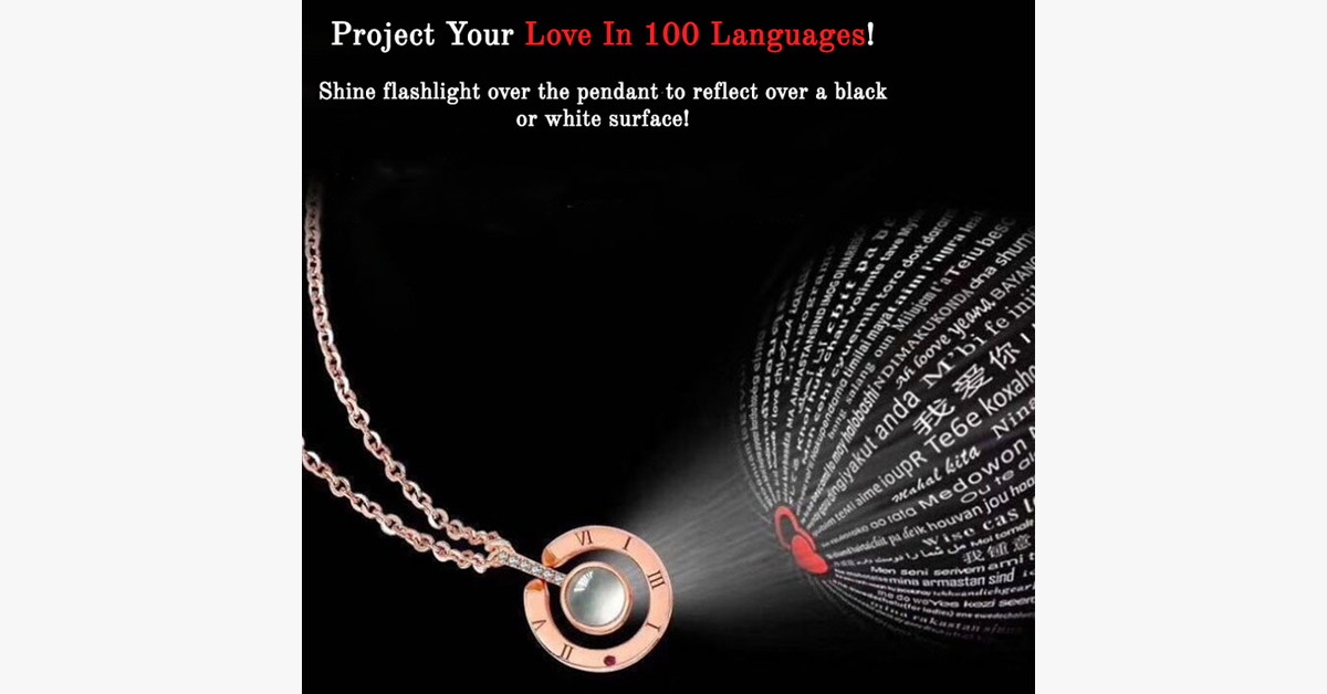 I Love You 100 Languages Projection Necklace - Intricate Engraving for the Perfect Way to Express Your Love to Someone