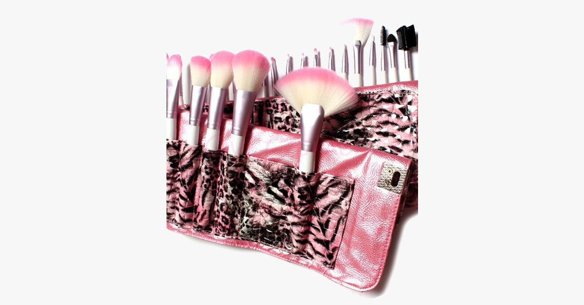 24 Piece Pink Leopard Brush Set