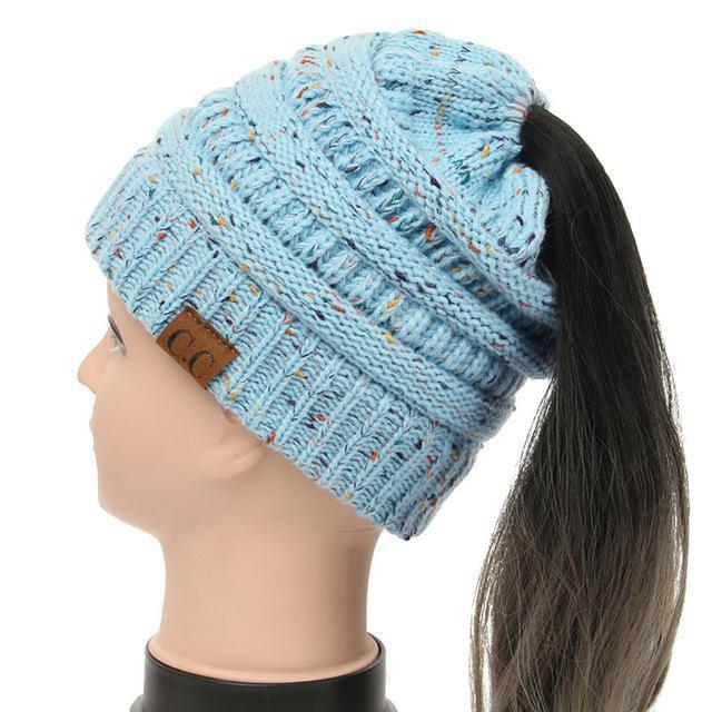 Soft Knit Ponytail Confetti Beanie