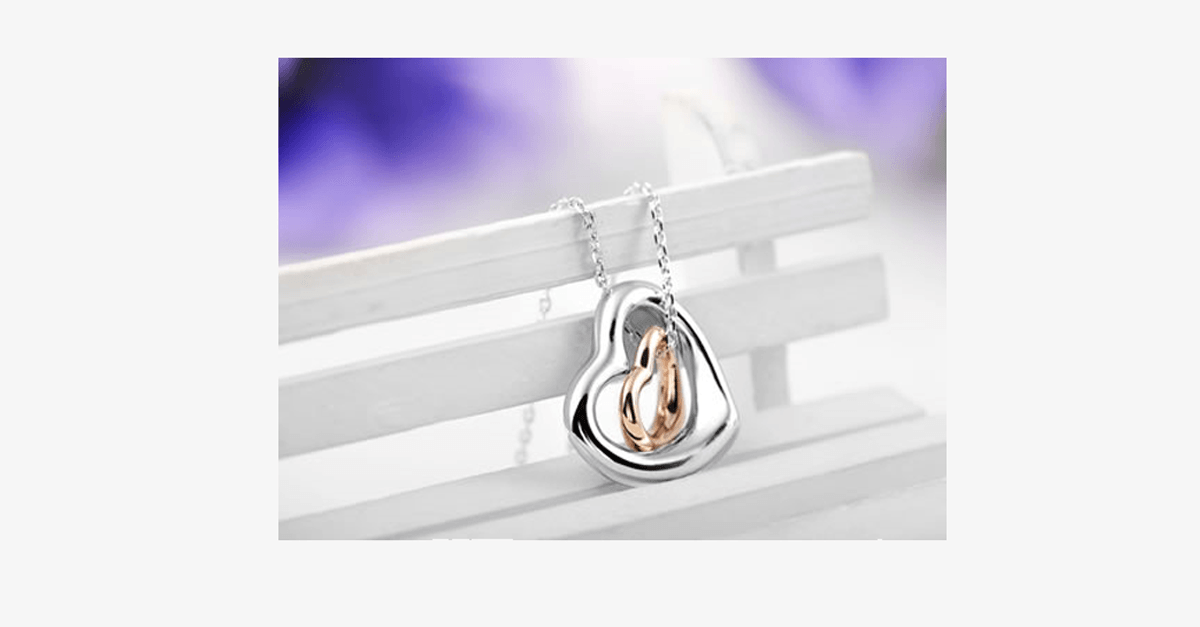 Double Heart Gold-Silver Overlay Pendant - Fashionable Lobster Clasp Gold Plated Pendant for Her
