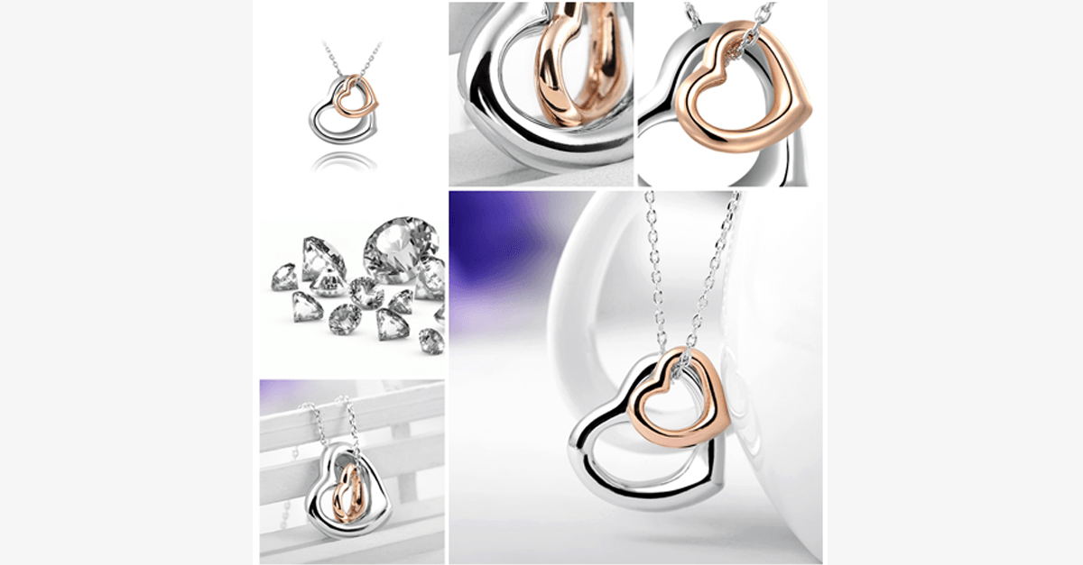 Double Heart Gold-Silver Overlay Pendant - Fashionable Lobster Clasp Gold Plated Pendant for Her