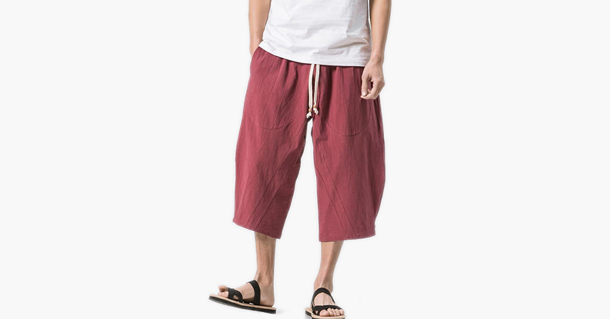 Men's Breathable Cotton Linen Drawstring Casual Shorts