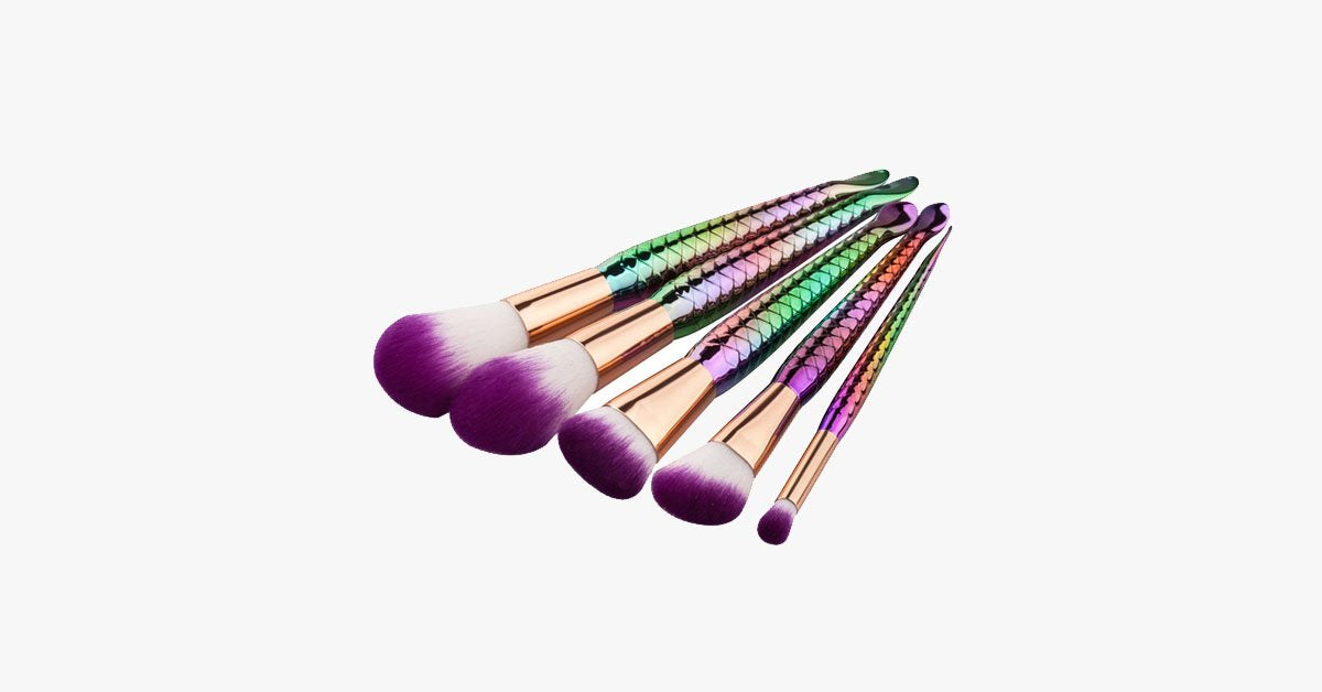 5 Piece Rainbow Mermaid Brush Set