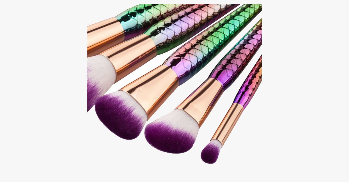 5 Piece Rainbow Mermaid Brush Set