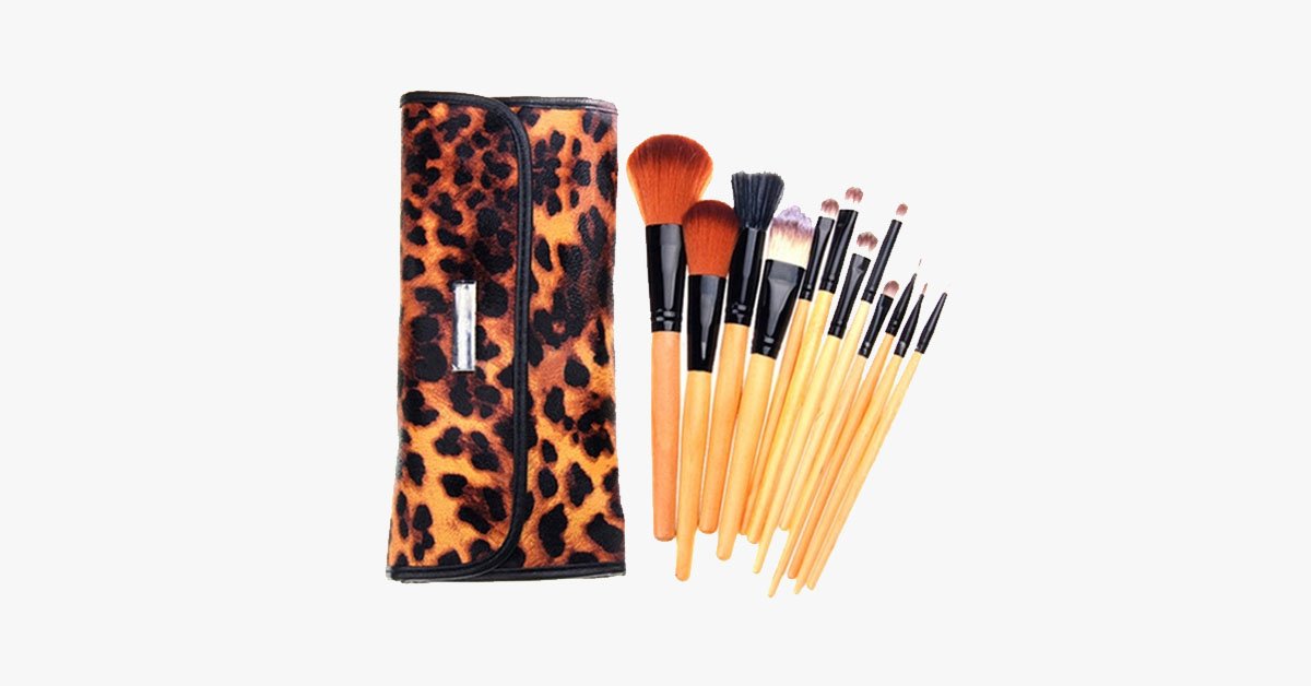 12 Piece Leopard Skin Brush Set