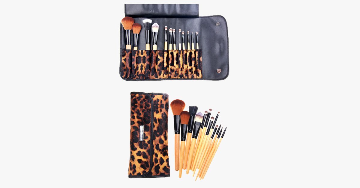 12 Piece Leopard Skin Brush Set