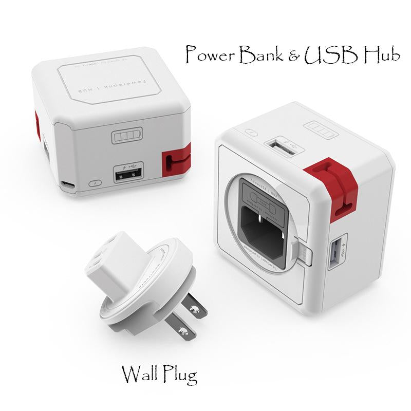 4-port 4-in-1 Power Bank, USB Hub, Cable Organizer & Wall Adapter