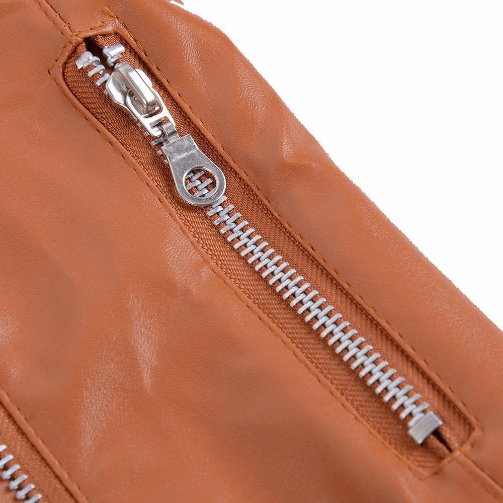 Faux Leather Zipper Jacket Casual Outwear