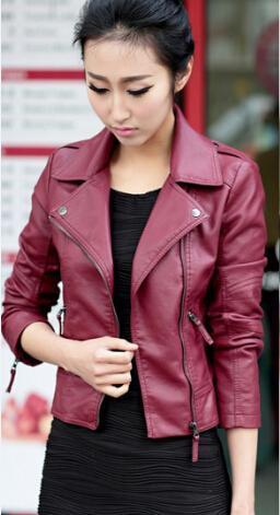 New Spring Women Leather Jacket Red Black