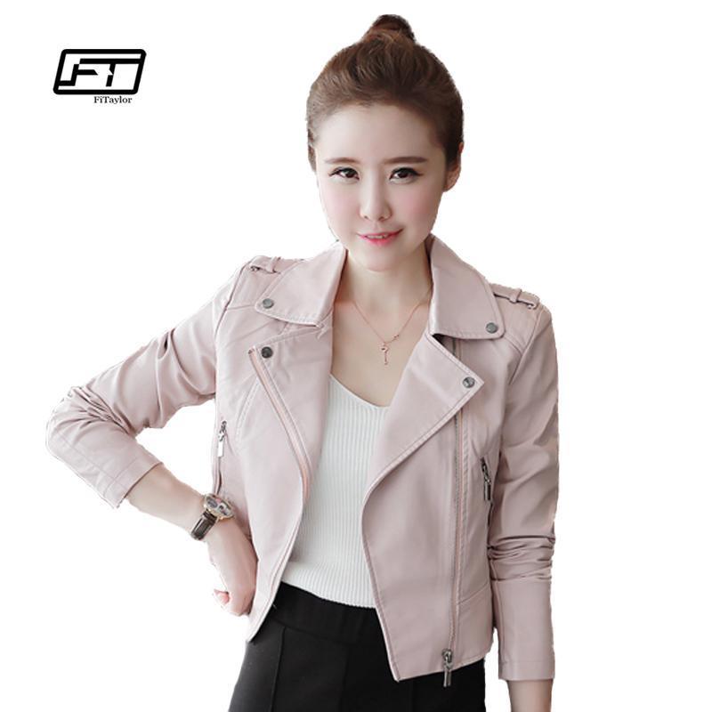 Pink Faux Leather Motorcycle Outwear