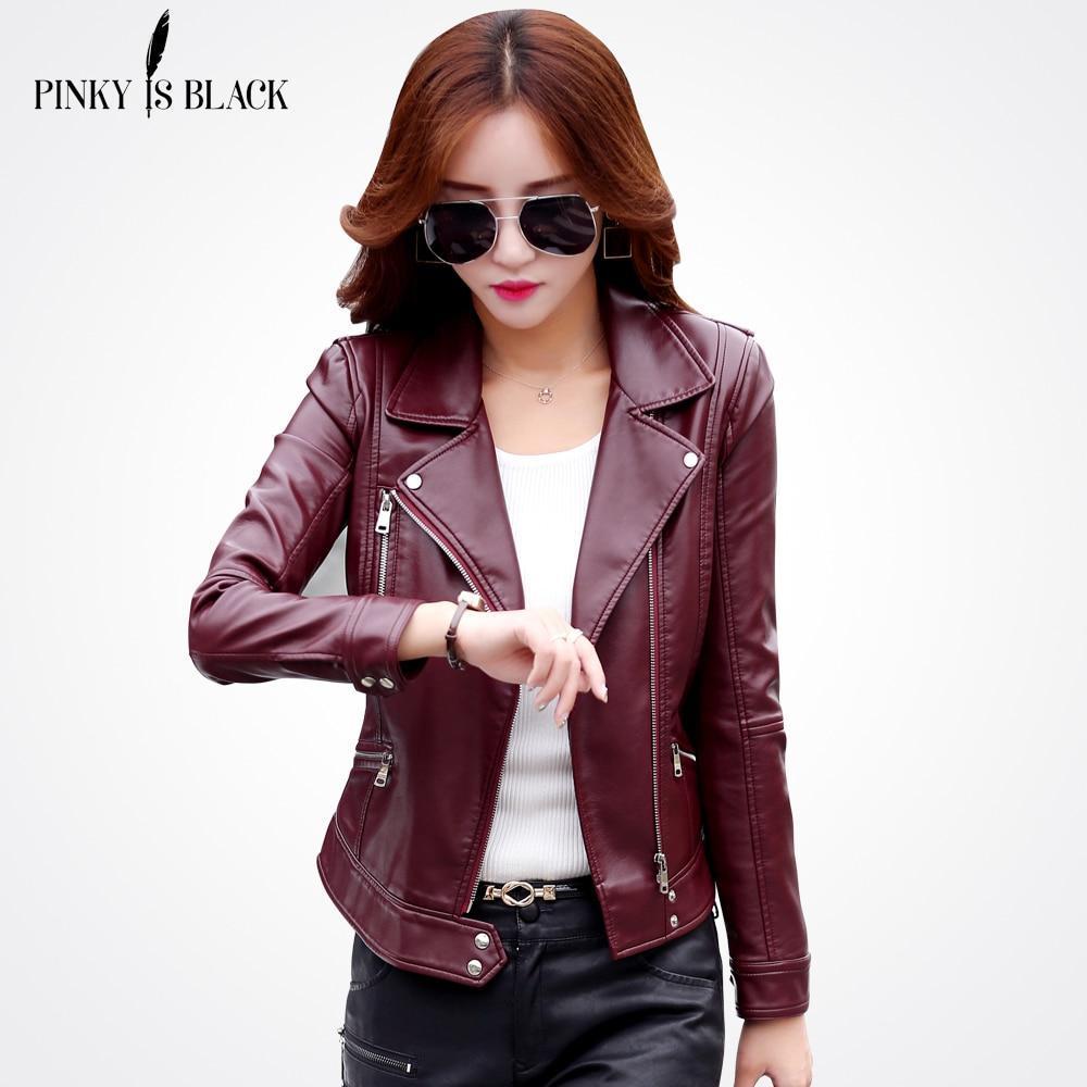 Pinky Is Black Fashion 2018 Women Leather Coat