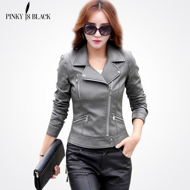 Pinky Is Black Fashion 2018 Women Leather Coat