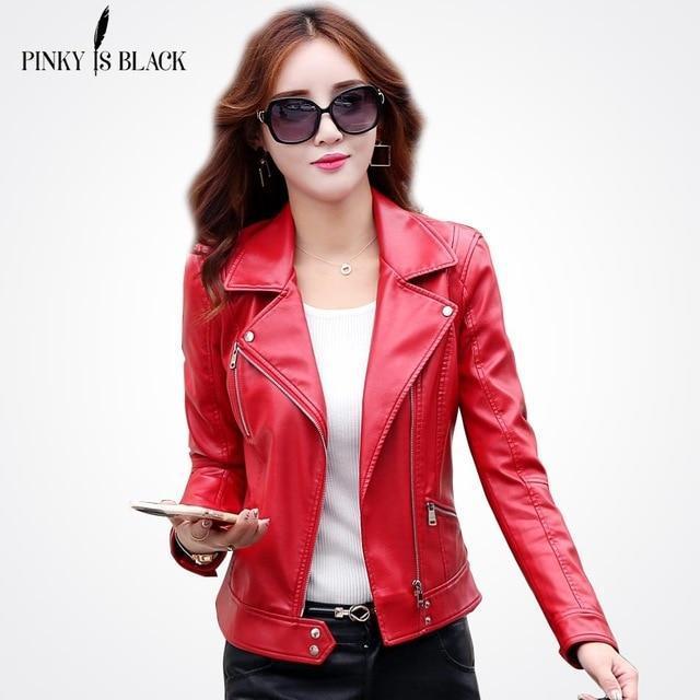 Pinky Is Black Fashion 2018 Women Leather Coat