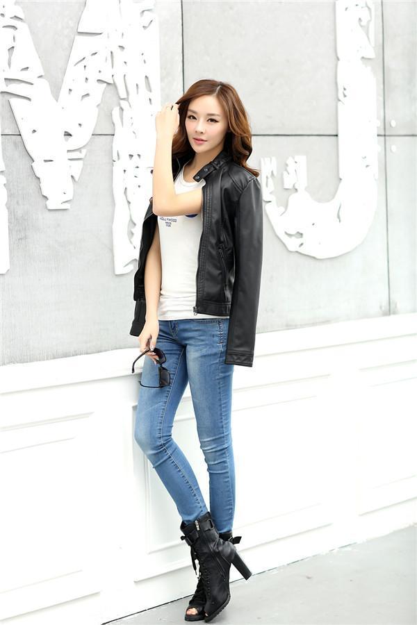 PU Leather Jacket Motorcycle Temale Women