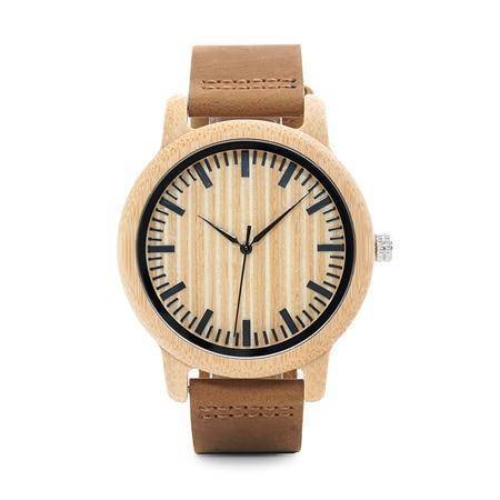 Mens Bamboo Wood Wooden Watch, Quartz Watches With Leather Straps and Gift Box