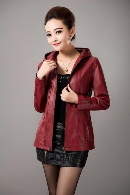 2018 New Spring Womens Hooded Leather Jackets