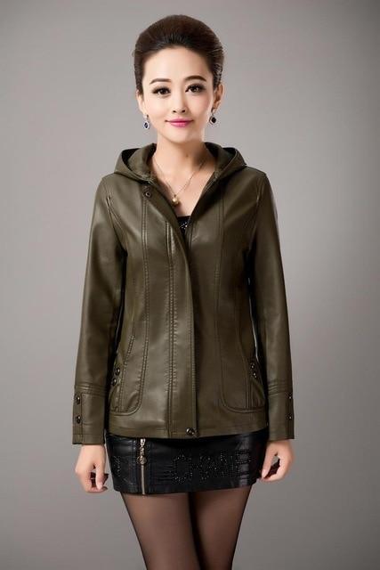 2018 New Spring Womens Hooded Leather Jackets