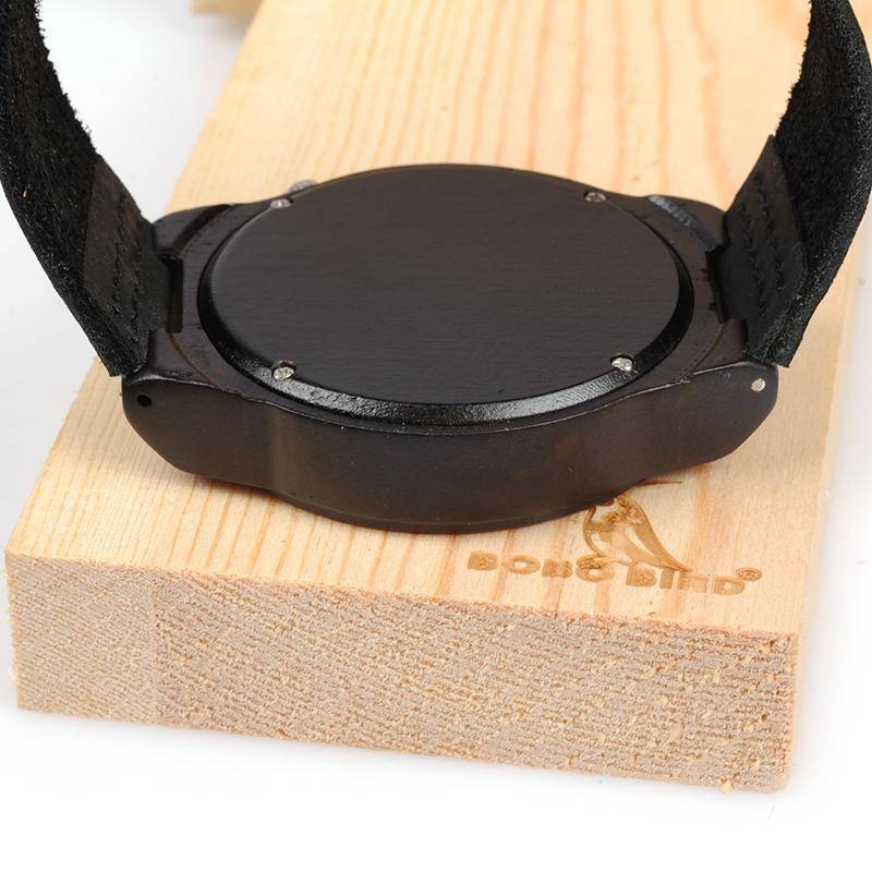 Men's Ebony Wooden Watch with Wood Face and Leather Band